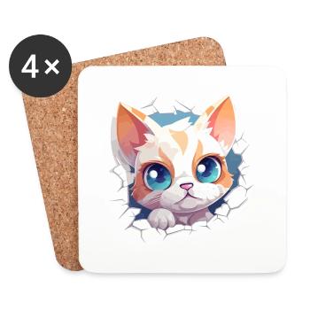 Flauschige Neugier: Babykatzen-Entdecker T-Shirt - Untersetzer (4er-Set) - Weiß - Vorne