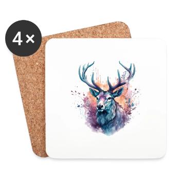 Aquarelle colorée de cerf - Dessous de verre (lot de 4) - blanc - Devant