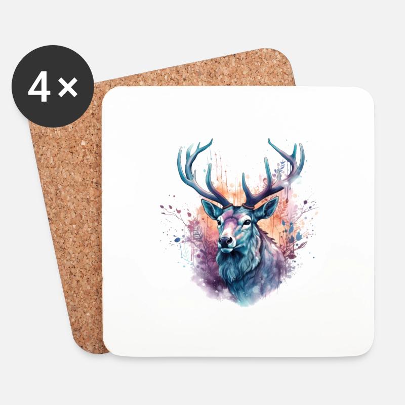 Hirsch Bunt Aquarell - Untersetzer (4er-Set) - Weiß