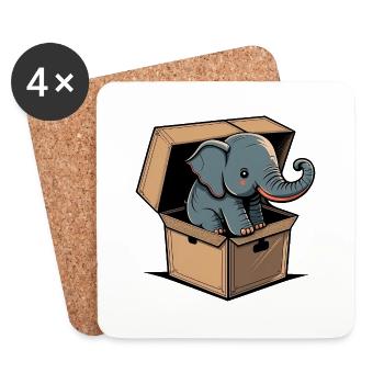 Cute elephant in a box - Coasters (set of 4) - white - Front