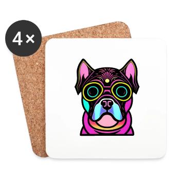 Chien heureux. Chiens heureux. Bouledogue - Dessous de verre (lot de 4) - blanc - Devant