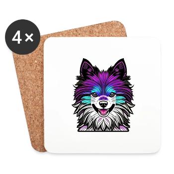 Chiens heureux Chiens heureux. Poméranien! - Dessous de verre (lot de 4) - blanc - Devant