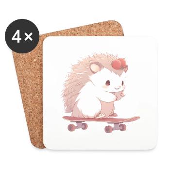 Hérisson mignon patin - Dessous de verre (lot de 4) - blanc - Devant