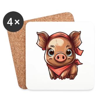 Pig with bandana - Coasters (set of 4) - white - Front
