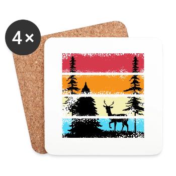 Wald shinrin yoku Waldmeditation retro Hirsch - Untersetzer (4er-Set) - Weiß - Vorne