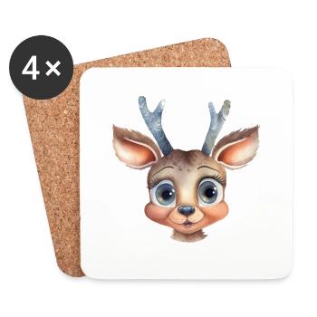 Deer Forest Animal Drawing - Coasters (set of 4) - white - Front