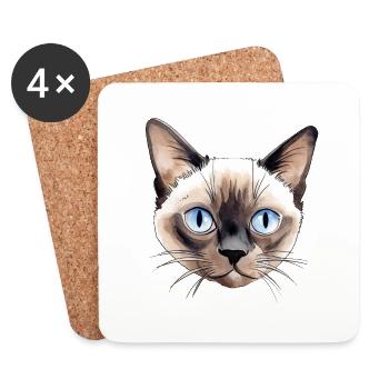 Siamkatze Wasserfarben - Untersetzer (4er-Set) - Weiß - Vorne