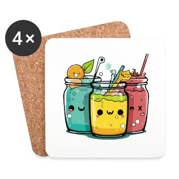 Kawaii Fruchtsäfte - Untersetzer (4er-Set) - Weiß - Vorne