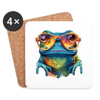 Kik, der bebrillte Frosch - Untersetzer (4er-Set) - Weiß - Vorne