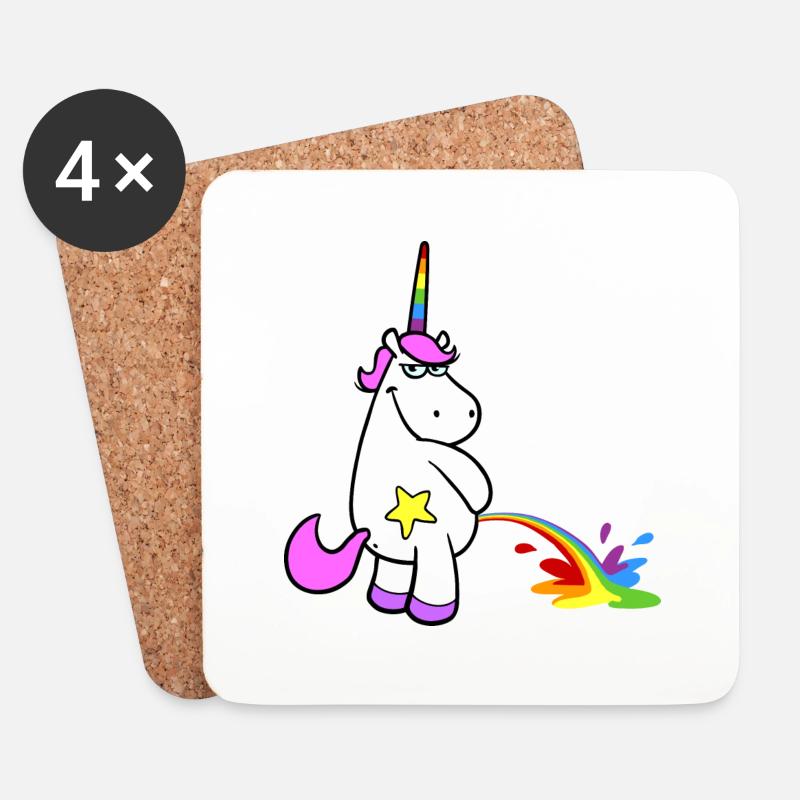 Freches Cartoon Einhorn pinkelt stehend Regenbogen - Untersetzer (4er-Set) - Weiß
