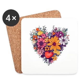 Herz aus Blumen - Untersetzer (4er-Set) - Weiß - Vorne