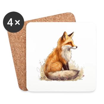 Red fox in nature illustration forest animal - Coasters (set of 4) - white - Front