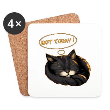 Funny Cat Design - Pas aujourd’hui Sleeping Cat - Dessous de verre (lot de 4) - blanc - Devant