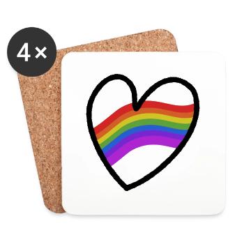 LGBTQ+ Heart Regenbogenfahne - Untersetzer (4er-Set) - Weiß - Vorne