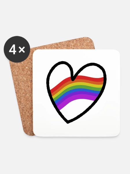 LGBTQ+ Heart Regenbogenfahne - Untersetzer (4er-Set) - Weiß