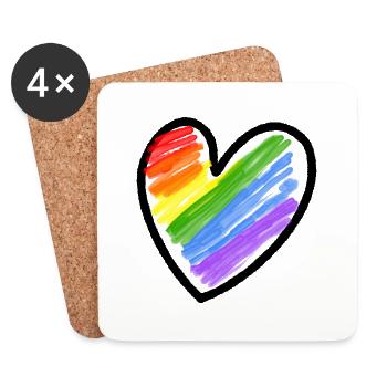 Regenbogenfahne LGBTQ Herz - Untersetzer (4er-Set) - Weiß - Vorne