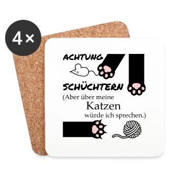 Schüchtern, aber über meine Katzen...! - Untersetzer (4er-Set) - Weiß - Vorne
