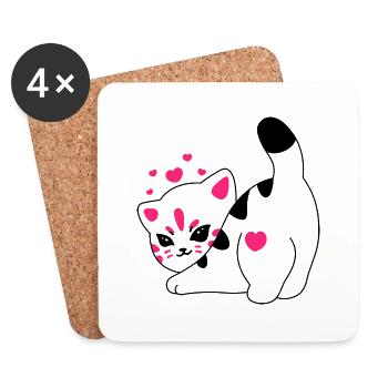 Verspielte Katze - Untersetzer (4er-Set) - Weiß - Vorne