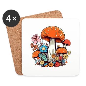 Fleurs et champignons - Dessous de verre (lot de 4) - blanc - Devant