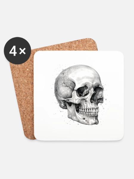 Bleistift-Totenkopf - Untersetzer (4er-Set) - Weiß