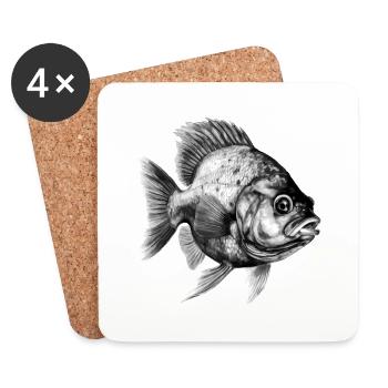 Der Piranha mit Bleistift - Untersetzer (4er-Set) - Weiß - Vorne