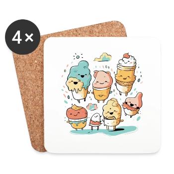 Kawaii ice cream - Coasters (set of 4) - white - Front