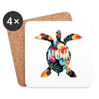 Hawaii Aloha Turtle Holiday Gift Party - Coasters (set of 4) - white - Front