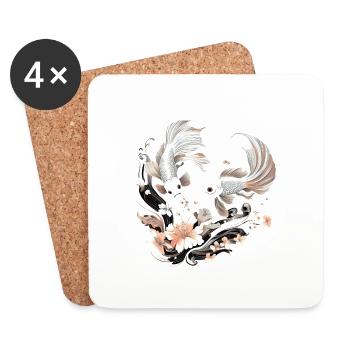 Poisson combattant et fleurs / Betta fish flowers - Dessous de verre (lot de 4) - blanc - Devant