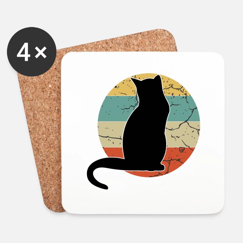 Retro-Vibes und Katzenfreuden: Der katzentastische - Untersetzer (4er-Set) - Weiß