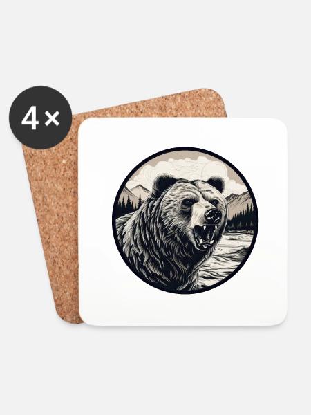 Grizzly Bär - Untersetzer (4er-Set) - Weiß