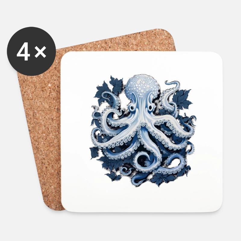 Oktopus Kraken Tintenfisch - Untersetzer (4er-Set) - Weiß