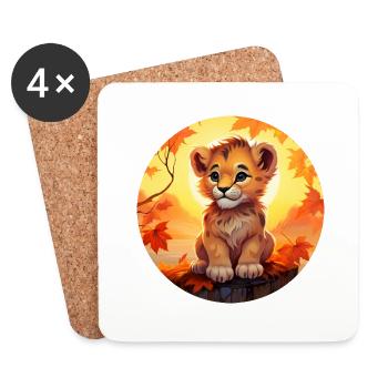 Lion cub in autumn foliage - Romantic sunset desi - Coasters (set of 4) - white - Front