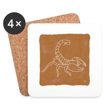 « Scorpion », design de ligne boho, série « Desert » - Dessous de verre (lot de 4) - blanc - Devant
