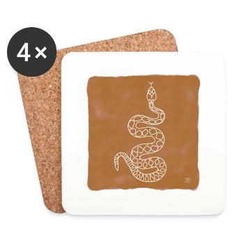 « Snake », design de ligne boho, série « Desert » - Dessous de verre (lot de 4) - blanc - Devant