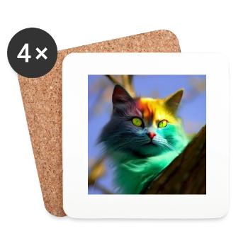 Mehrfarbige Katze auf einem Baum - Untersetzer (4er-Set) - Weiß - Vorne