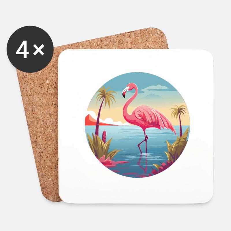 Flamingo - Untersetzer (4er-Set) - Weiß