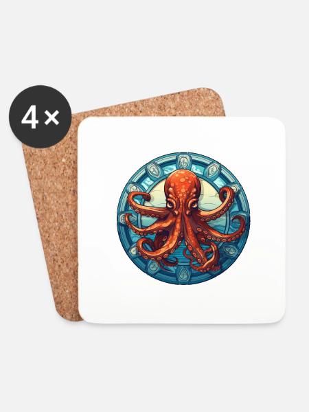 Kraken - Untersetzer (4er-Set) - Weiß