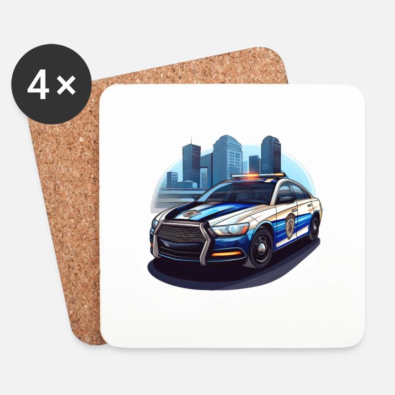 Polizei Auto - Untersetzer (4er-Set) - Weiß