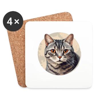 Chat américain à poil court - Dessous de verre (lot de 4) - blanc - Devant