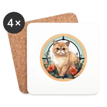 Chat exotique à poil court - Dessous de verre (lot de 4) - blanc - Devant