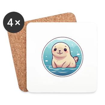 Sceau Kawaii - Dessous de verre (lot de 4) - blanc - Devant