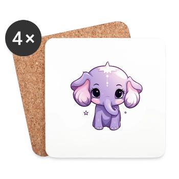 Baby Elephant Kawaii - Coasters (set of 4) - white - Front