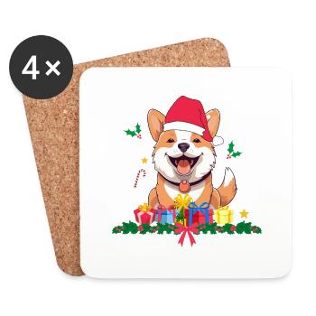 Hund Weihnachten. Weihnachtsgeschenk - Untersetzer (4er-Set) - Weiß - Vorne