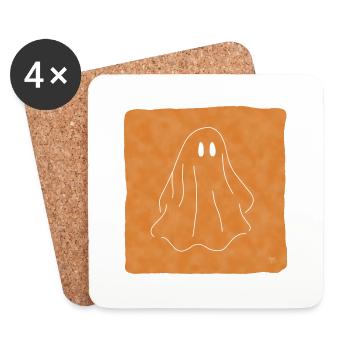"Geist", Boho Line Art Design, Serie „Halloween“ - Untersetzer (4er-Set) - Weiß - Vorne