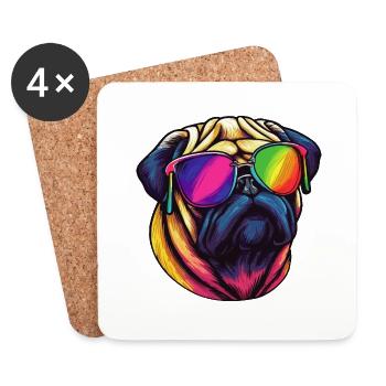 Mops Hund mit bunter Sonnenbrille - Untersetzer (4er-Set) - Weiß - Vorne