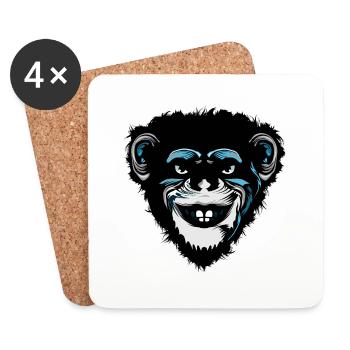 head monkey chimpanzee macaque drawing 709 A - Coasters (set of 4) - white - Front
