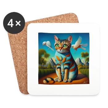Portrait surréaliste d’un chat - Dessous de verre (lot de 4) - blanc - Devant