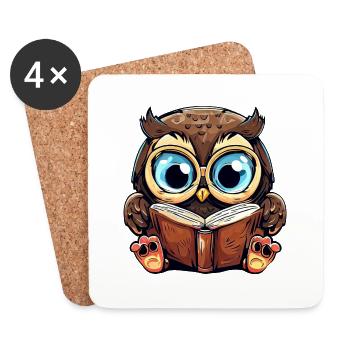 Clever owl and bookworm - Coasters (set of 4) - white - Front