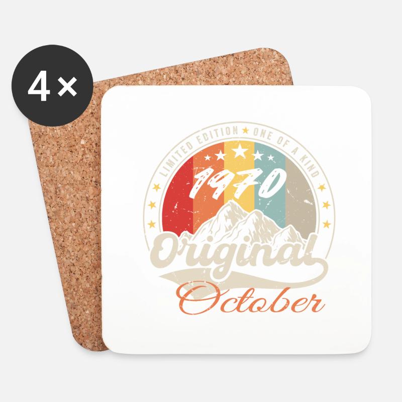 Oktober 1970 Geburtstagsgeschenk - Oktober 1970 - Untersetzer (4er-Set) - Weiß