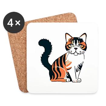 Chat (Pusur) - Dessous de verre (lot de 4) - blanc - Devant